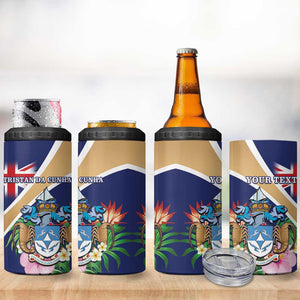 Personalized Tristan da Cunha 4 in 1 Can Cooler Tumbler Coat Of Arms Tropical Flowers