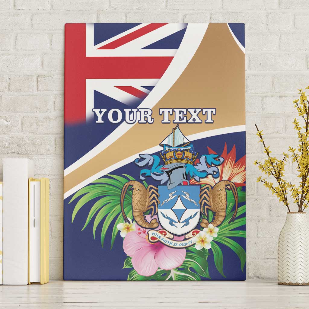 Personalized Tristan da Cunha Canvas Wall Art Coat Of Arms Tropical Flowers