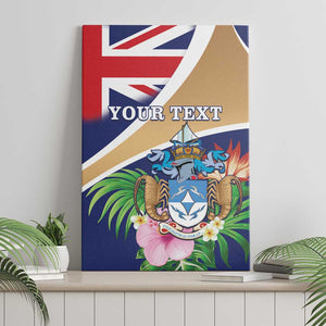 Personalized Tristan da Cunha Canvas Wall Art Coat Of Arms Tropical Flowers