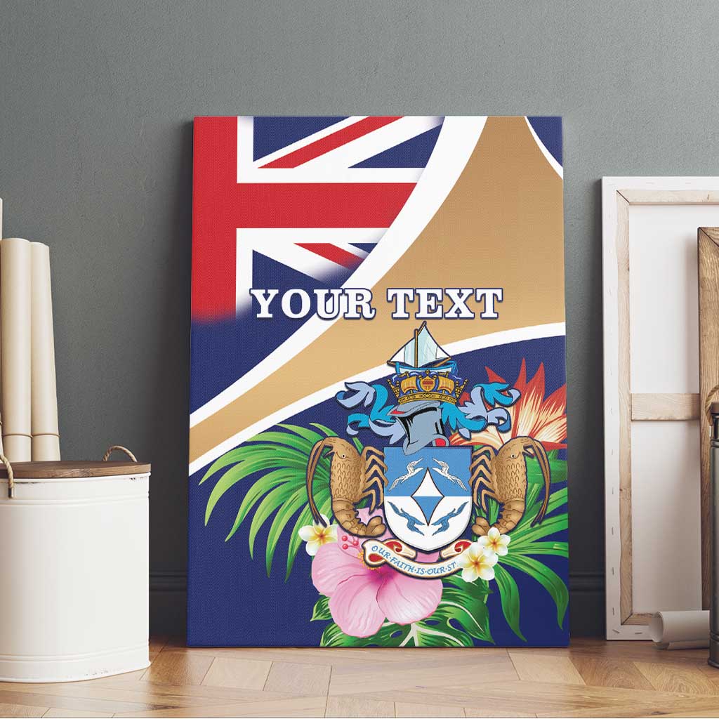 Personalized Tristan da Cunha Canvas Wall Art Coat Of Arms Tropical Flowers