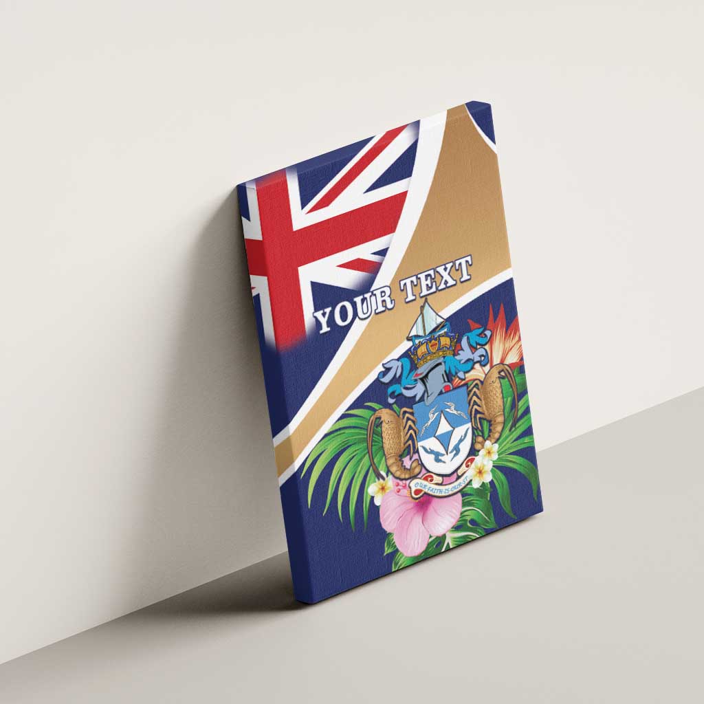 Personalized Tristan da Cunha Canvas Wall Art Coat Of Arms Tropical Flowers