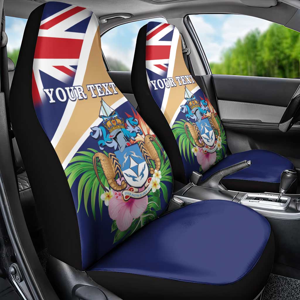 Personalized Tristan da Cunha Car Seat Cover Coat Of Arms Tropical Flowers