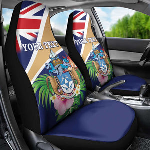Personalized Tristan da Cunha Car Seat Cover Coat Of Arms Tropical Flowers