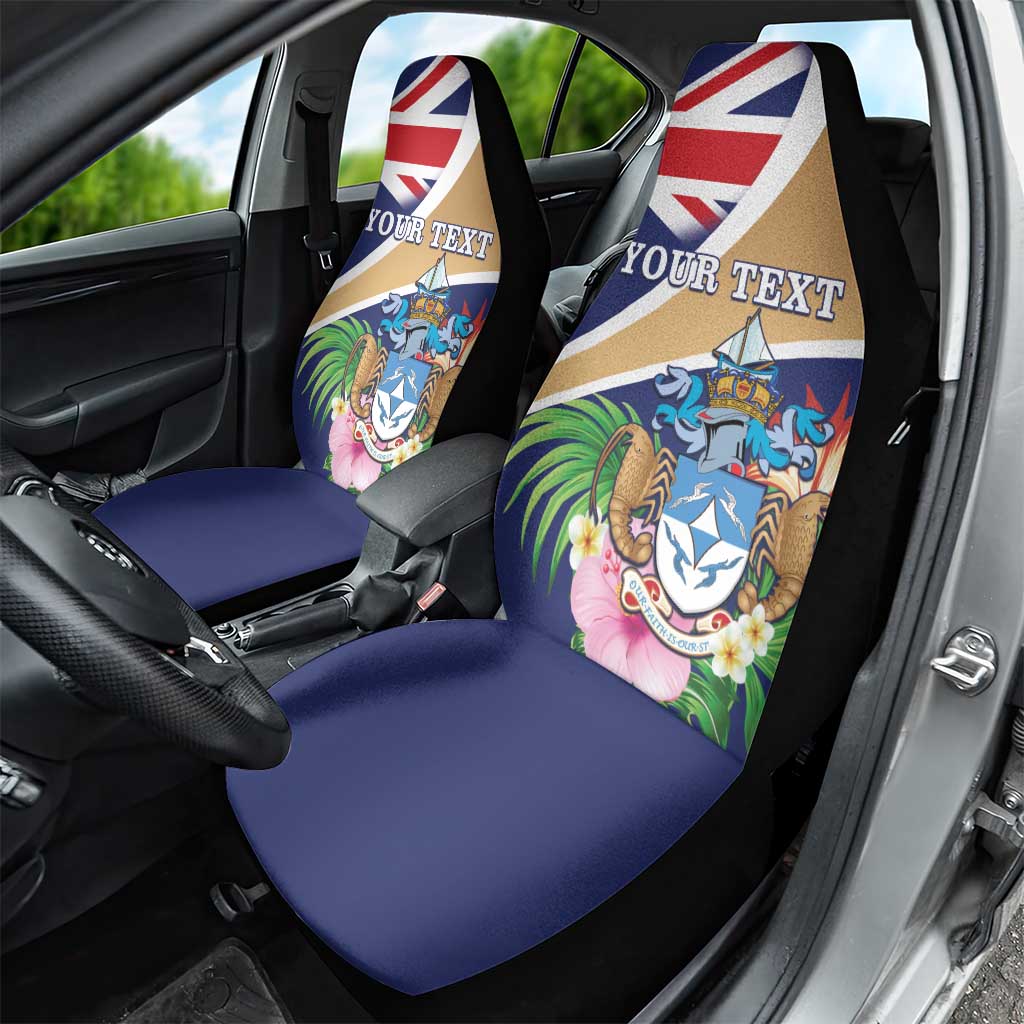Personalized Tristan da Cunha Car Seat Cover Coat Of Arms Tropical Flowers