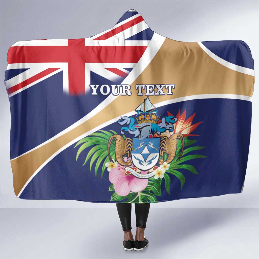 Personalized Tristan da Cunha Hooded Blanket Coat Of Arms Tropical Flowers