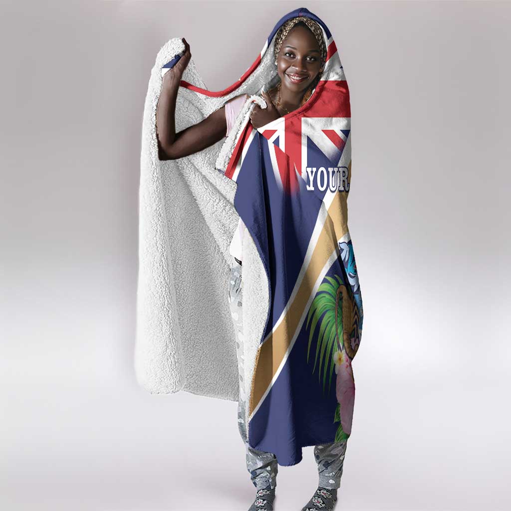 Personalized Tristan da Cunha Hooded Blanket Coat Of Arms Tropical Flowers