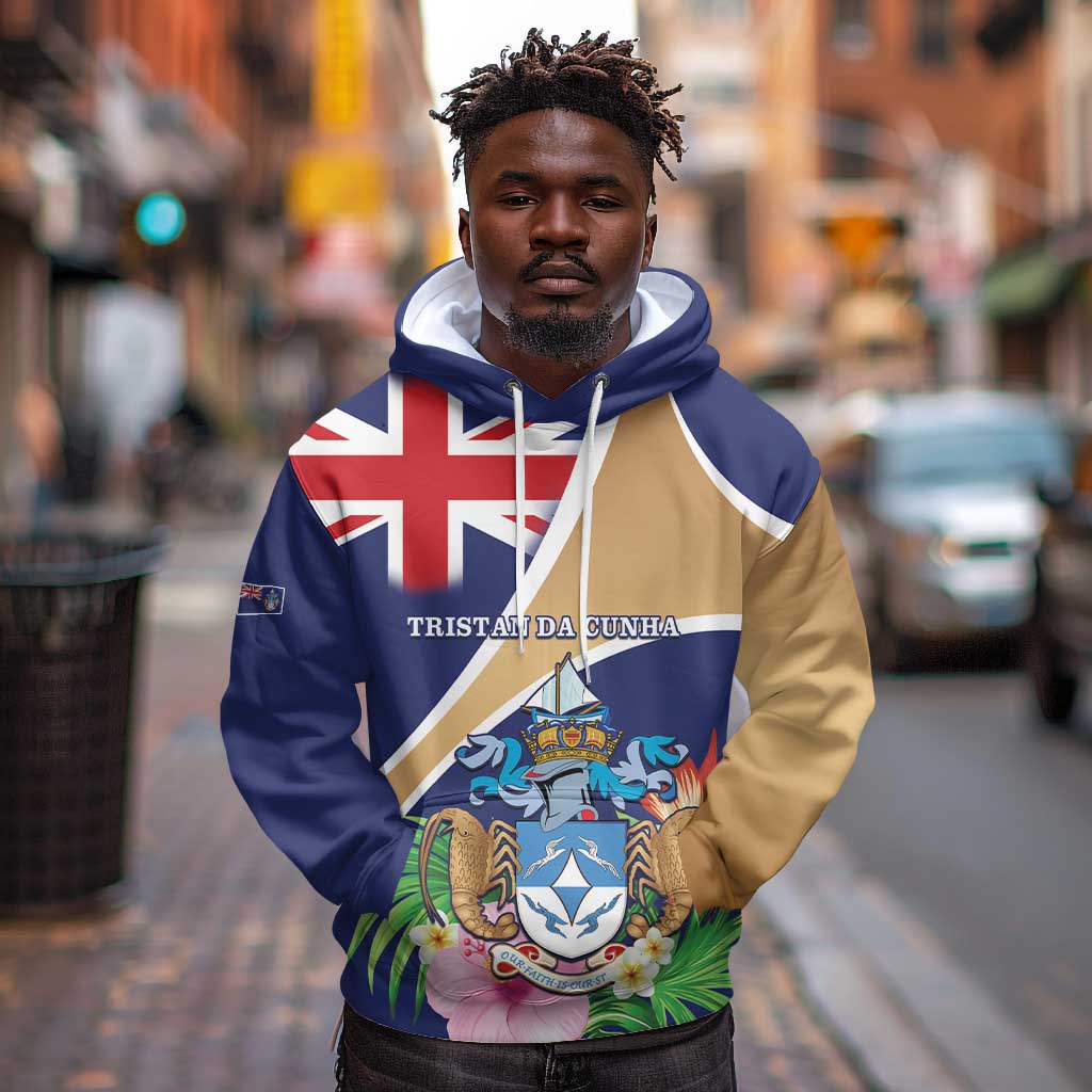 Personalized Tristan da Cunha Hoodie Coat Of Arms Tropical Flowers