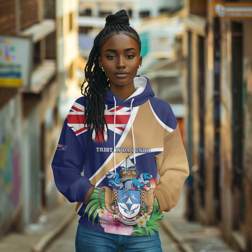 Personalized Tristan da Cunha Hoodie Coat Of Arms Tropical Flowers
