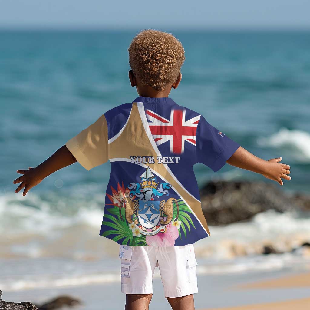 Personalized Tristan da Cunha Kid Hawaiian Shirt Coat Of Arms Tropical Flowers