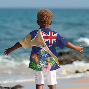 Personalized Tristan da Cunha Kid Hawaiian Shirt Coat Of Arms Tropical Flowers