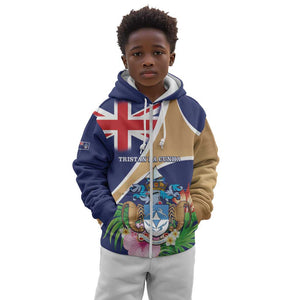 Personalized Tristan da Cunha Kid Hoodie Coat Of Arms Tropical Flowers