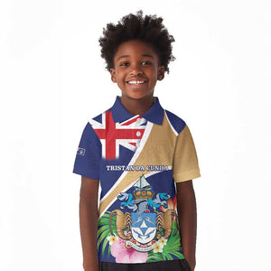 Personalized Tristan da Cunha Kid Polo Shirt Coat Of Arms Tropical Flowers