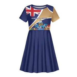 Personalized Tristan da Cunha Kid Short Sleeve Dress Coat Of Arms Tropical Flowers