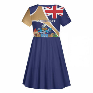 Personalized Tristan da Cunha Kid Short Sleeve Dress Coat Of Arms Tropical Flowers