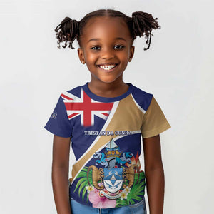 Personalized Tristan da Cunha Kid T shirt Coat Of Arms Tropical Flowers
