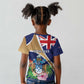 Personalized Tristan da Cunha Kid T shirt Coat Of Arms Tropical Flowers