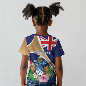 Personalized Tristan da Cunha Kid T shirt Coat Of Arms Tropical Flowers