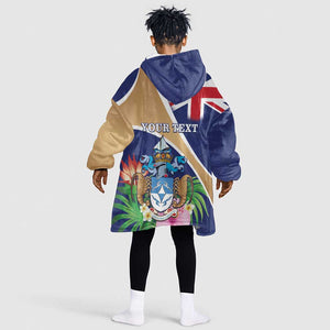 Personalized Tristan da Cunha Kid Wearable Blanket Hoodie Coat Of Arms Tropical Flowers