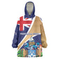Personalized Tristan da Cunha Kid Wearable Blanket Hoodie Coat Of Arms Tropical Flowers