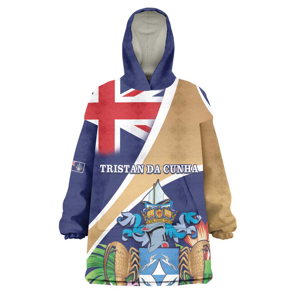 Personalized Tristan da Cunha Kid Wearable Blanket Hoodie Coat Of Arms Tropical Flowers