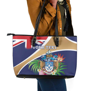 Personalized Tristan da Cunha Leather Tote Bag Coat Of Arms Tropical Flowers