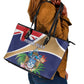 Personalized Tristan da Cunha Leather Tote Bag Coat Of Arms Tropical Flowers