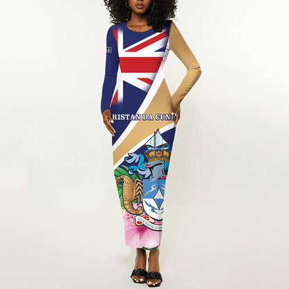 Personalized Tristan da Cunha Long Sleeve Bodycon Dress Coat Of Arms Tropical Flowers LT15