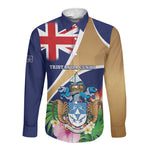 Personalized Tristan da Cunha Long Sleeve Button Shirt Coat Of Arms Tropical Flowers