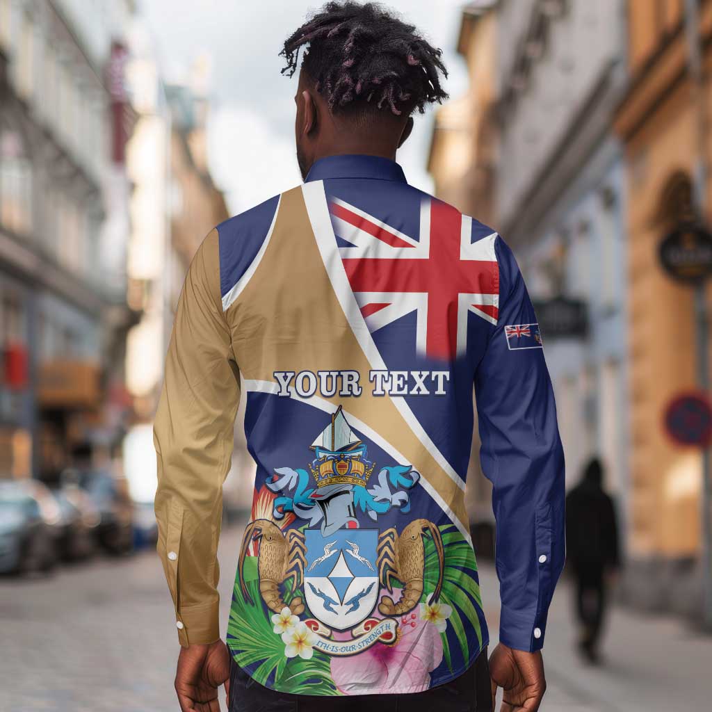 Personalized Tristan da Cunha Long Sleeve Button Shirt Coat Of Arms Tropical Flowers