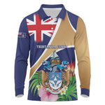 Personalized Tristan da Cunha Long Sleeve Polo Shirt Coat Of Arms Tropical Flowers