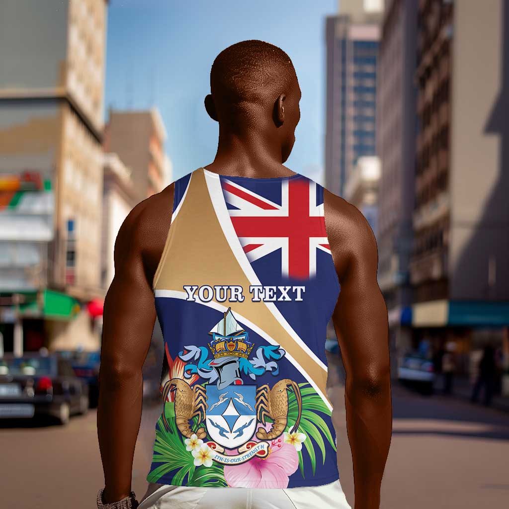 Personalized Tristan da Cunha Men Tank Top Coat Of Arms Tropical Flowers