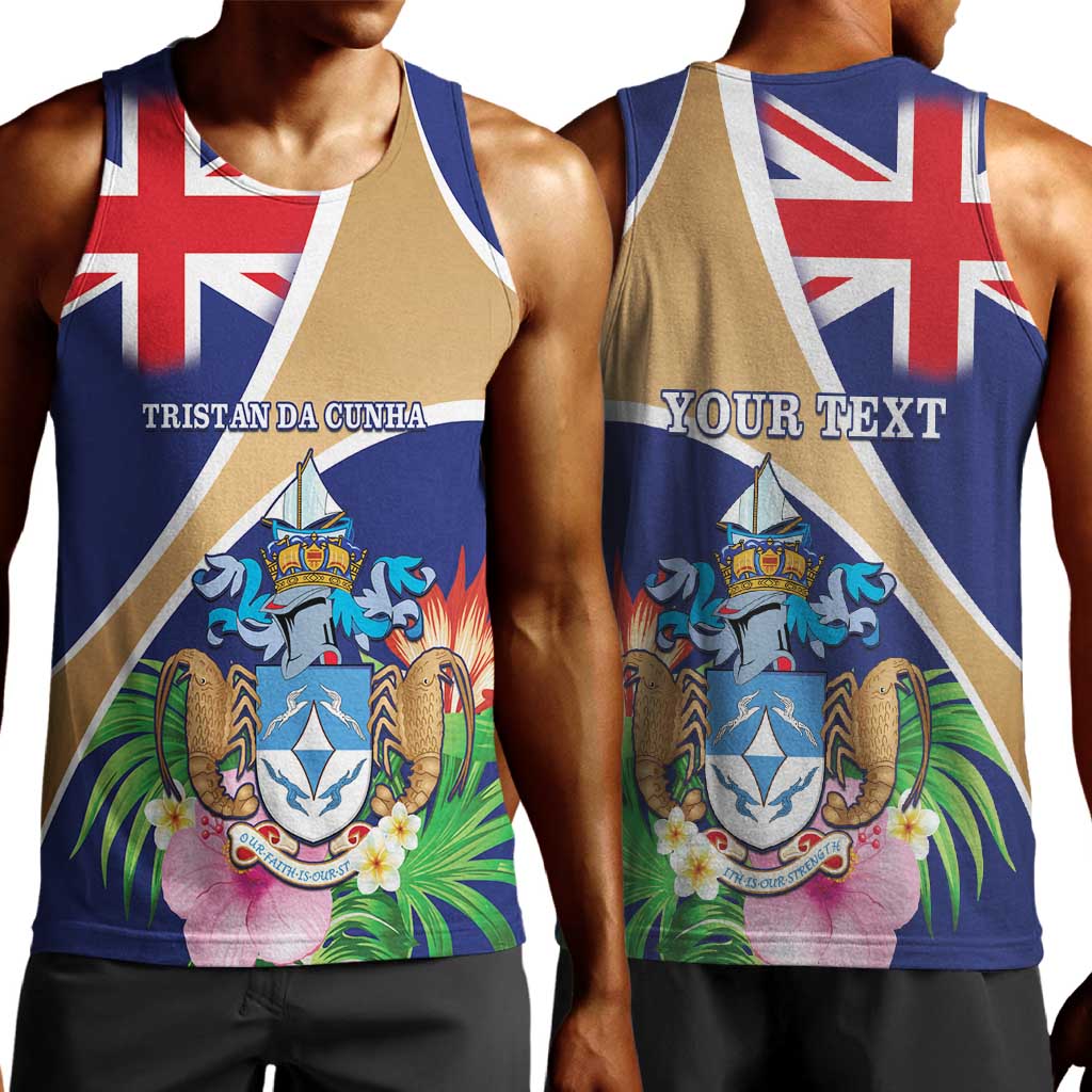 Personalized Tristan da Cunha Men Tank Top Coat Of Arms Tropical Flowers