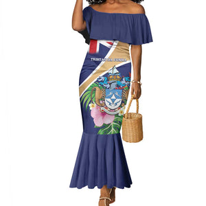 Personalized Tristan da Cunha Mermaid Dress Coat Of Arms Tropical Flowers