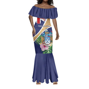 Personalized Tristan da Cunha Mermaid Dress Coat Of Arms Tropical Flowers