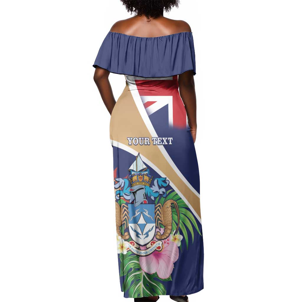 Personalized Tristan da Cunha Off Shoulder Maxi Dress Coat Of Arms Tropical Flowers