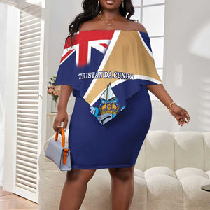 Personalized Tristan da Cunha Off Shoulder Short Dress Coat Of Arms Tropical Flowers