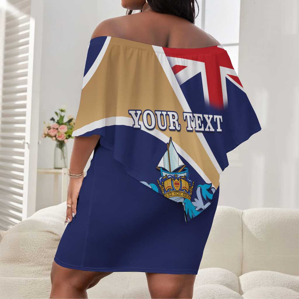 Personalized Tristan da Cunha Off Shoulder Short Dress Coat Of Arms Tropical Flowers