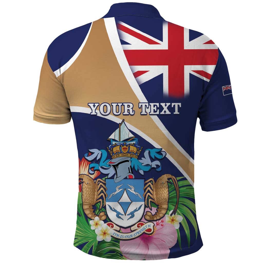 Personalized Tristan da Cunha Polo Shirt Coat Of Arms Tropical Flowers