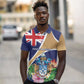 Personalized Tristan da Cunha Polo Shirt Coat Of Arms Tropical Flowers