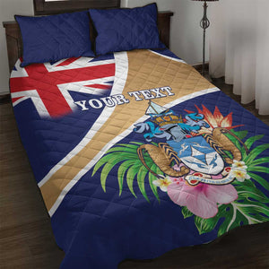 Personalized Tristan da Cunha Quilt Bed Set Coat Of Arms Tropical Flowers