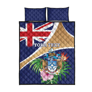 Personalized Tristan da Cunha Quilt Bed Set Coat Of Arms Tropical Flowers
