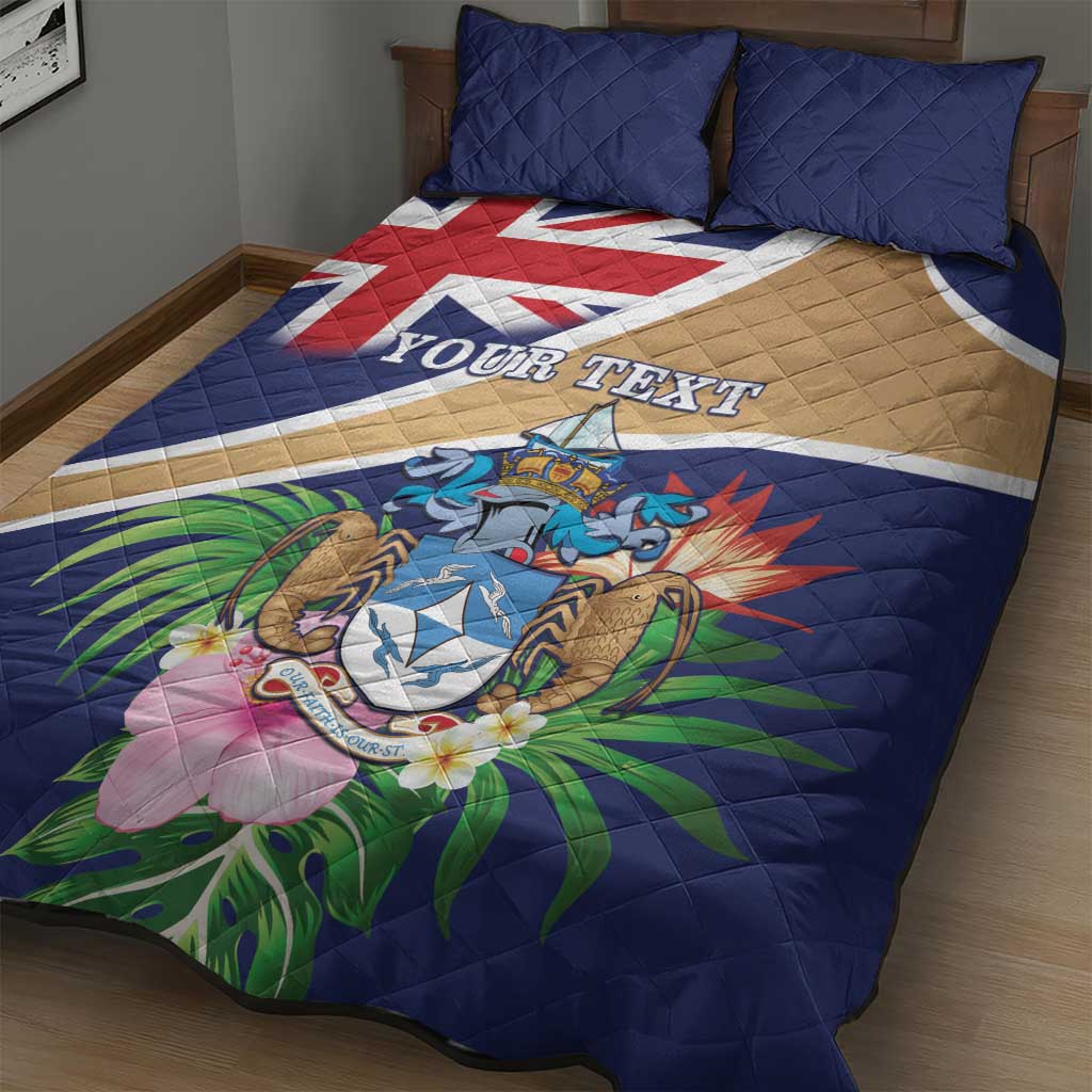 Personalized Tristan da Cunha Quilt Bed Set Coat Of Arms Tropical Flowers
