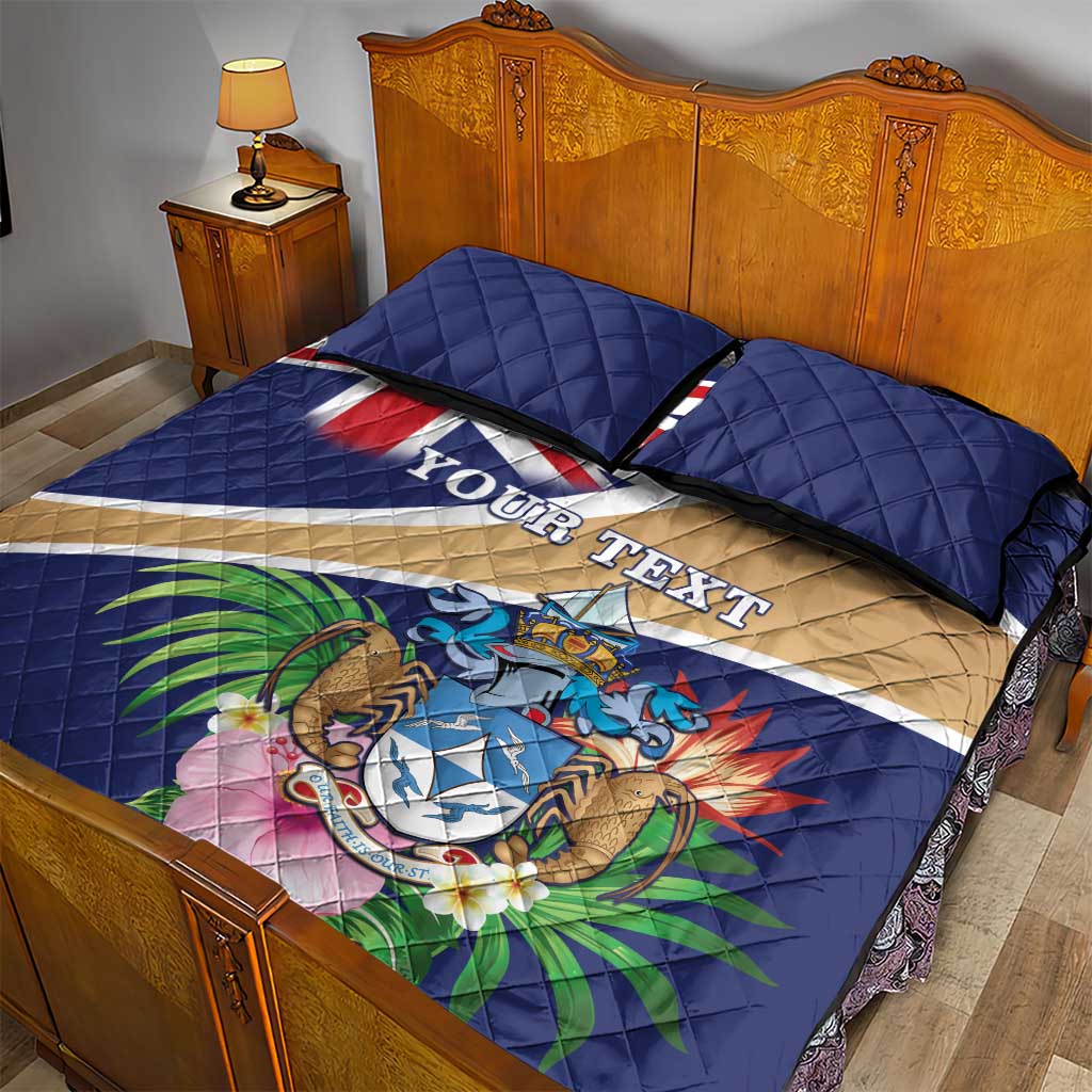 Personalized Tristan da Cunha Quilt Bed Set Coat Of Arms Tropical Flowers
