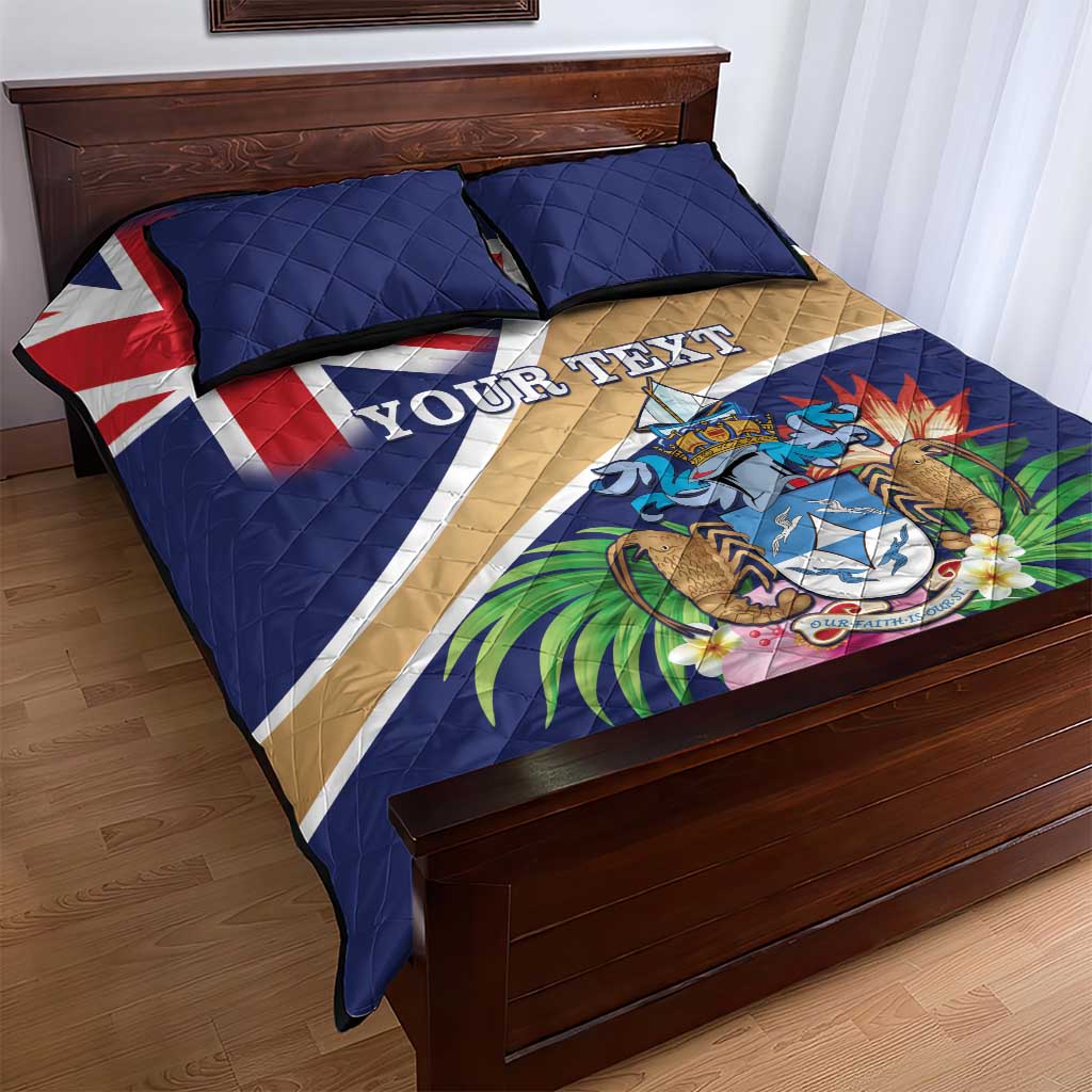 Personalized Tristan da Cunha Quilt Bed Set Coat Of Arms Tropical Flowers