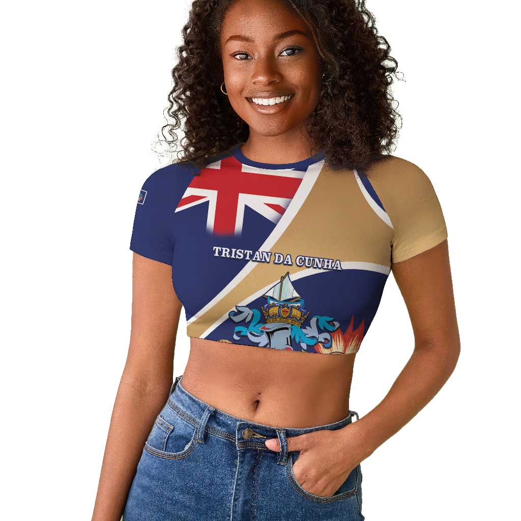 Personalized Tristan da Cunha Raglan Cropped T shirt Coat Of Arms Tropical Flowers