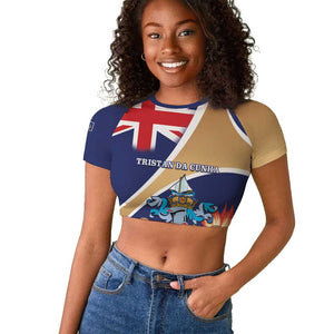 Personalized Tristan da Cunha Raglan Cropped T shirt Coat Of Arms Tropical Flowers