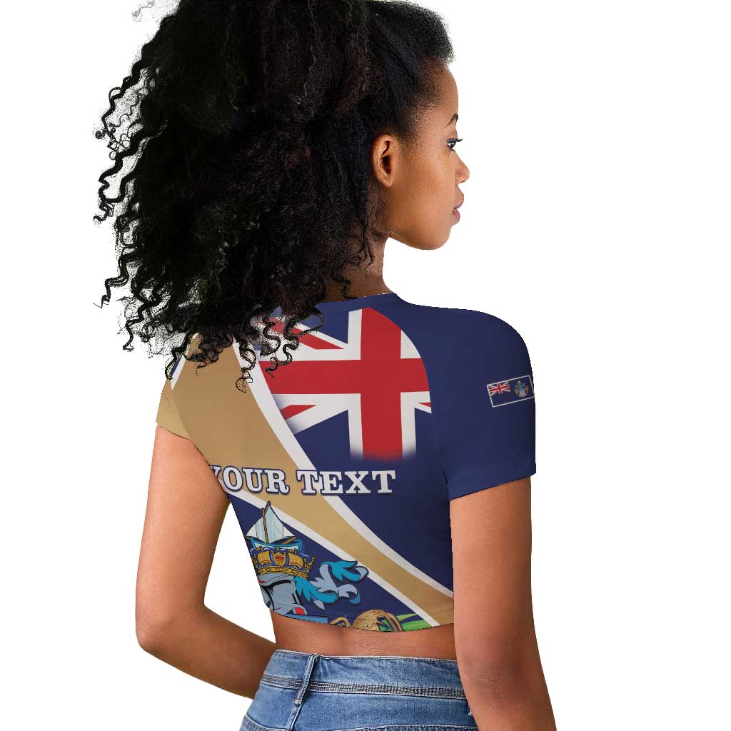 Personalized Tristan da Cunha Raglan Cropped T shirt Coat Of Arms Tropical Flowers
