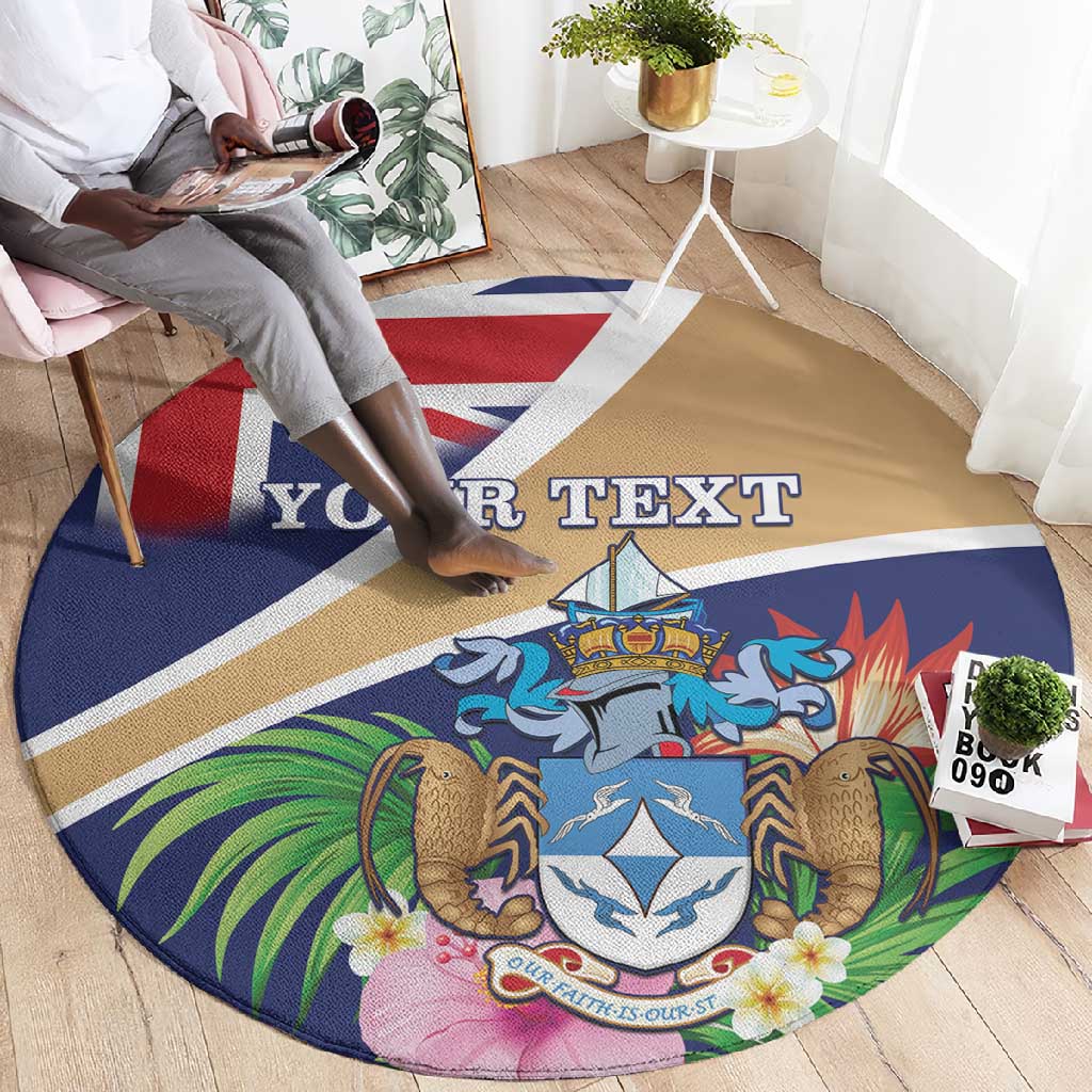 Personalized Tristan da Cunha Round Carpet Coat Of Arms Tropical Flowers