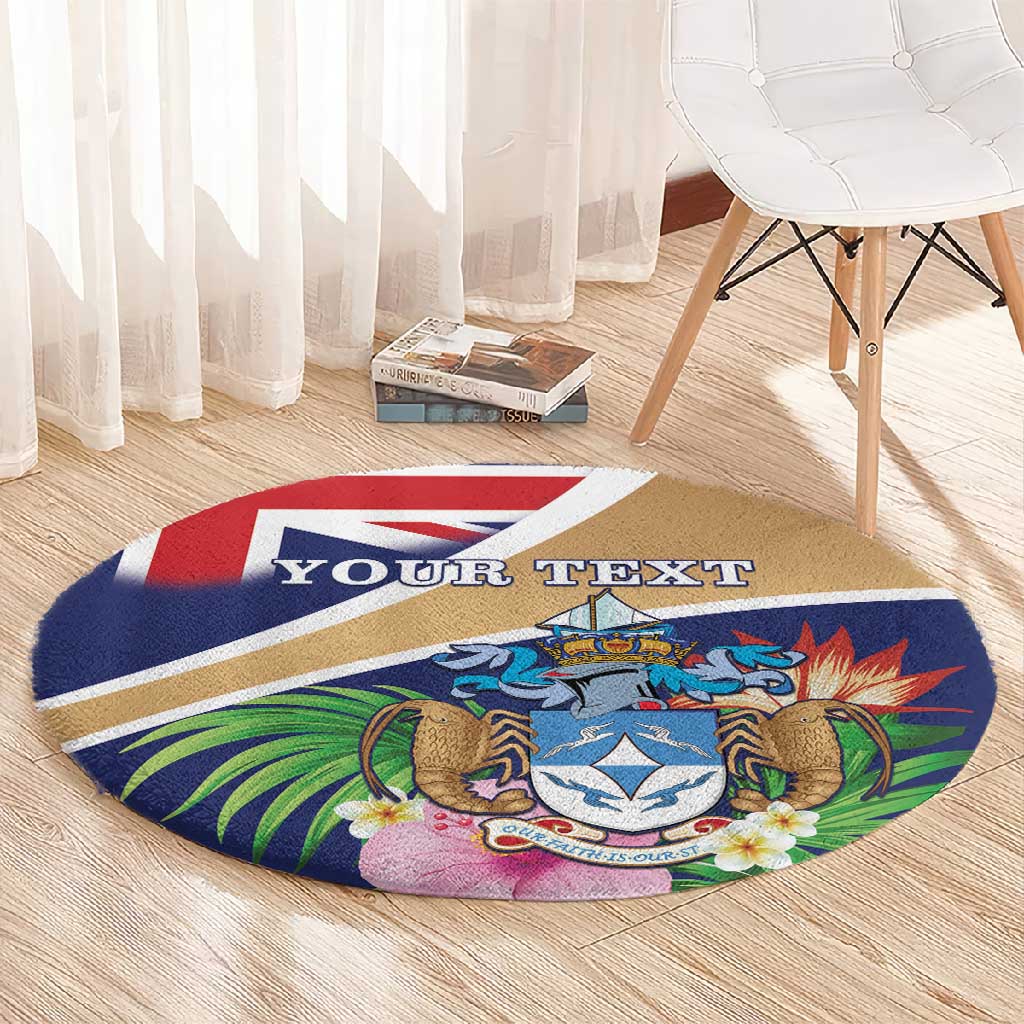 Personalized Tristan da Cunha Round Carpet Coat Of Arms Tropical Flowers