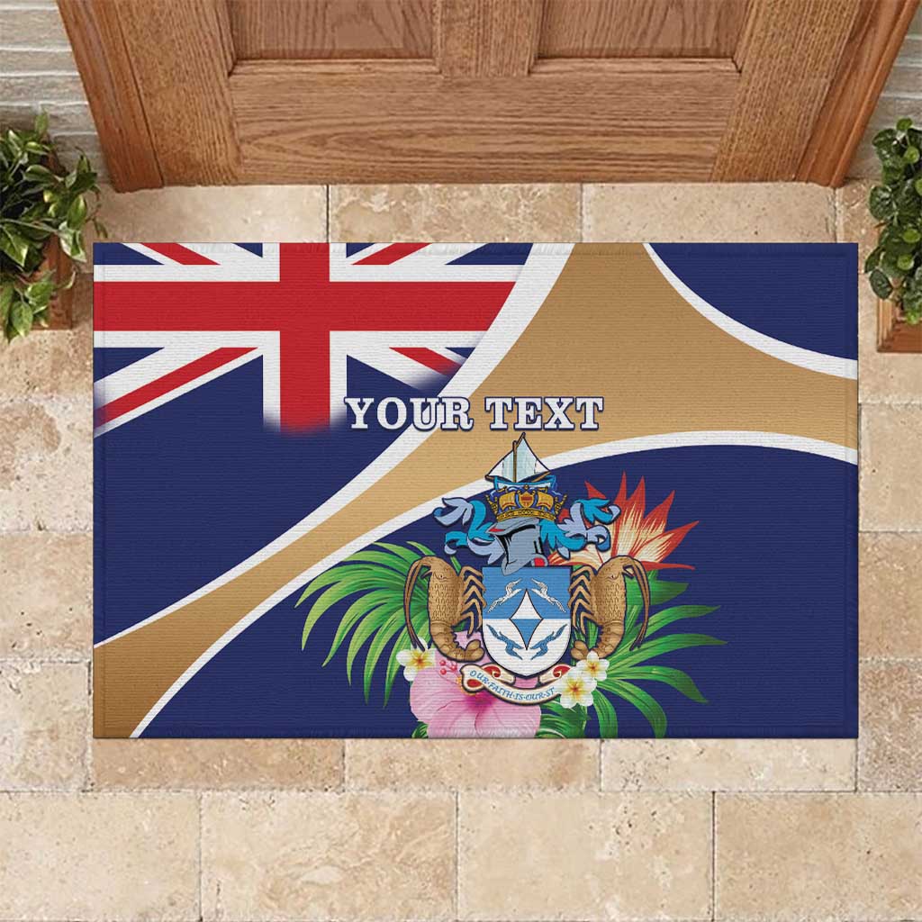Personalized Tristan da Cunha Rubber Doormat Coat Of Arms Tropical Flowers